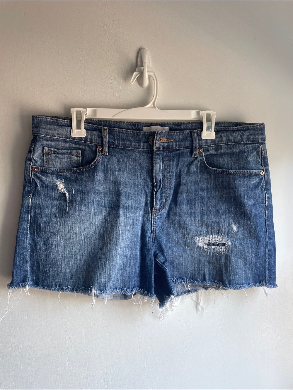 LOFT Medium Blue Distressed Cutoff Jean Shorts